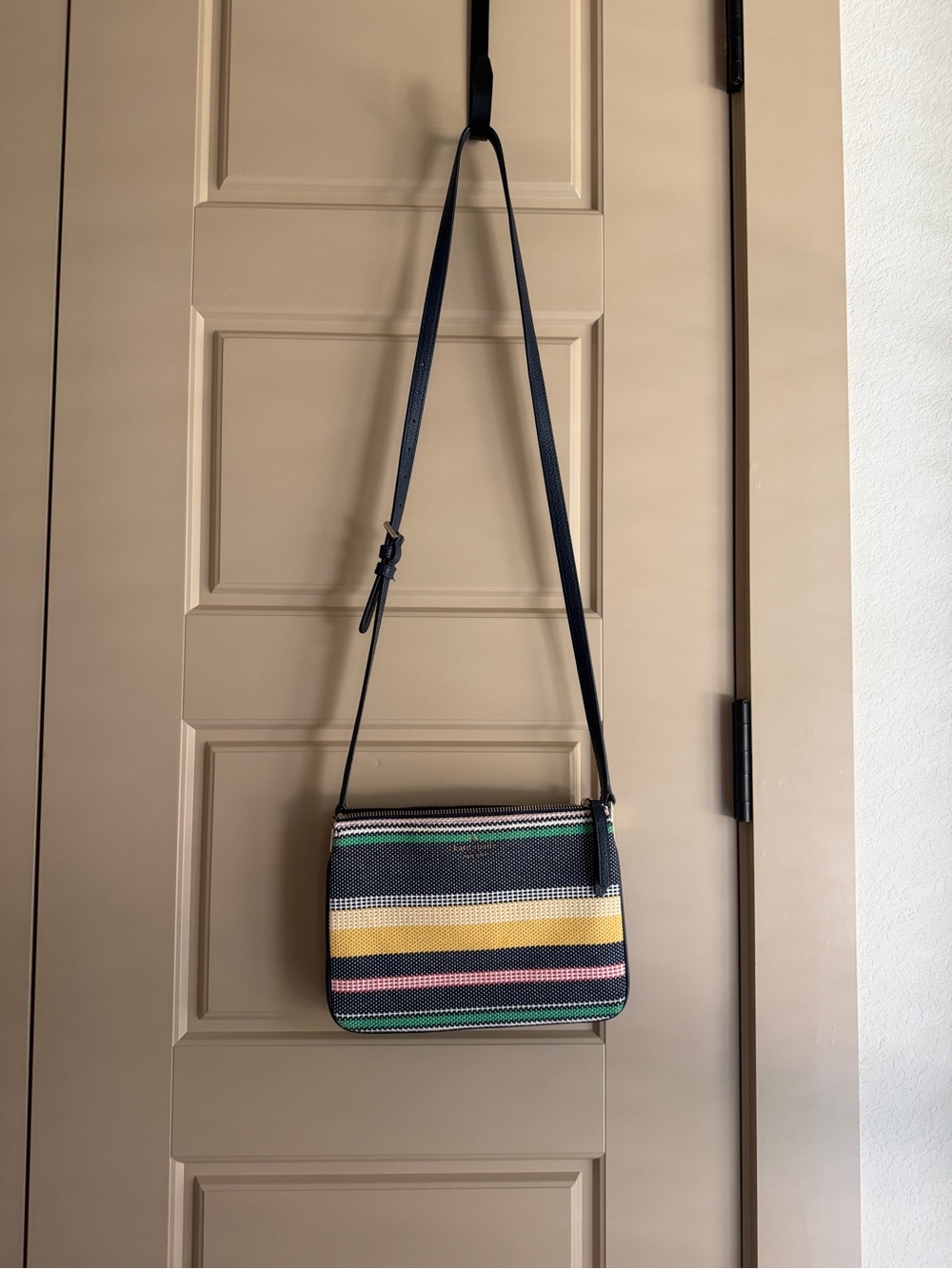 Kate Spade Striped Crossbody Shoulder Bag in Navy, Yellow, Pink and Green